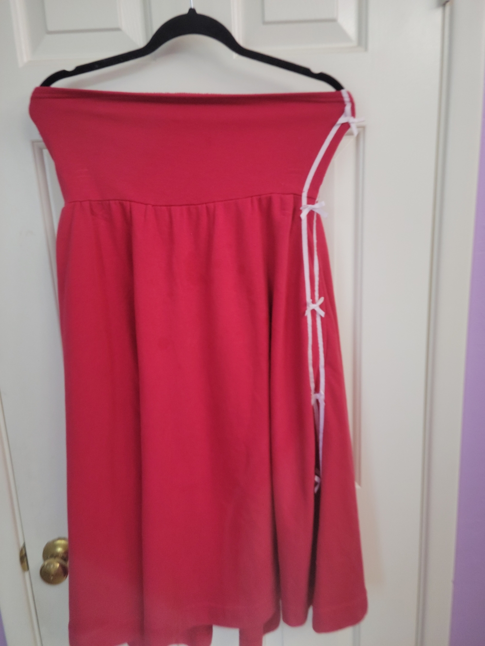 Women's Red A-Line Skirt with Side Braid Detail - Picture 13 of 16